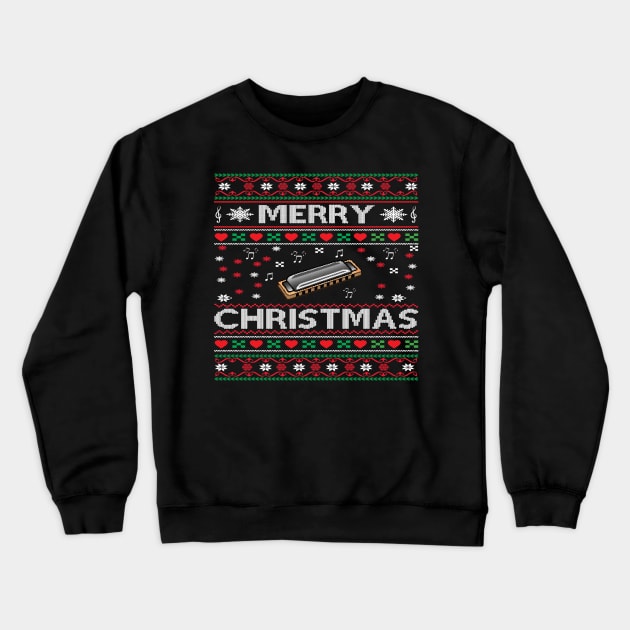 Harmonica - music Ugly Christmas Crewneck Sweatshirt by Cornish Artisan 